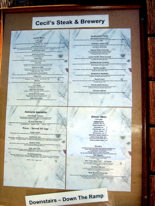 Menu for Cecil&rsquo;s Caf&eacute; in South Lake Tahoe, California